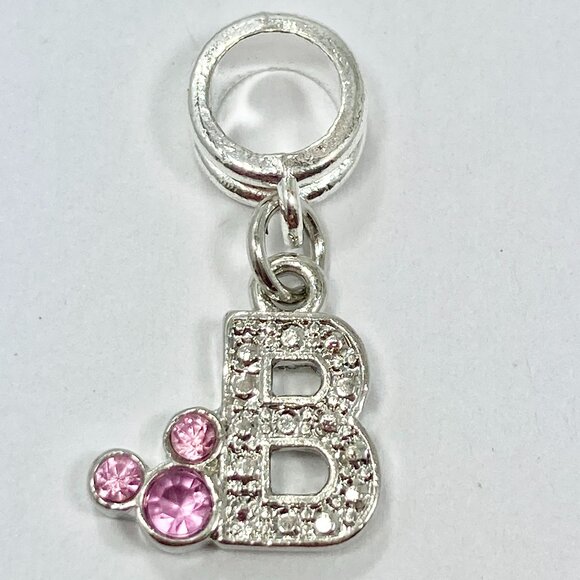 Vtg Disney Pink Crystal Mickey Mouse Ears European Slide Charm Initial Letter B - Picture 3 of 5